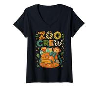 Donna Zoo Crew Safari Animali Fauna Selvatica Scuola Campo Day Teacher Maglietta con Collo a V