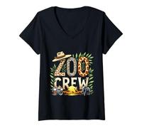 Donna Zoo Crew Safari Animali Selvaggio Campo Escursione Fauna Selvatica Maglietta con Collo a V
