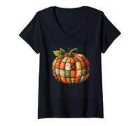 Donna Zucca Patchwork con Vibrazioni Autunnali rustiche Maglietta con Collo a V