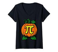 Donna Zucca Pi Greco Halloween Matematica Insegnante Maglietta con Collo a V