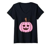 Donna Zucca Rosa Amore Halloween Cuori Gioia Maglietta con Collo a V