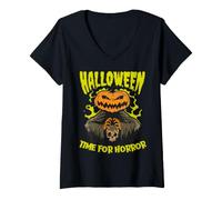 Donna Zucca Tristo Mietitore Tempo per Horror Divertente Halloween Night Maglietta con Collo a V