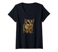 Donna Zucchero Glider Marsupial Exotic Pet Realistico Close-up Art Maglietta con Collo a V