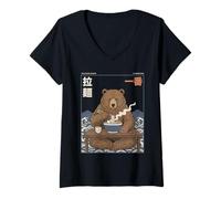 Donna Zuppa di Noodle Giapponese Ukiyo-e Art Number One Ramen Bear Maglietta con Collo a V