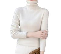 Donne 100% Lana Merino Dolcevita Maglione Maniche Lunghe Base Base Camicia Solido Sottile Maglioni, bianco, L