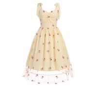 Donne 1950 Vintage Stella Stampa Cocktail Maglia Abito Auto Cravatta Cinghie Retro Abito da Sposa Ospite (Stampa albicocca-ciliegia,M)