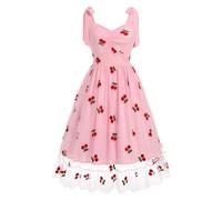 Donne 1950 Vintage Stella Stampa Cocktail Maglia Abito Auto Cravatta Cinghie Retro Abito da Sposa Ospite (Stampa rosa ciliegia,S)
