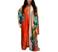 Donne 2 Pezzi Abiti Plus Size Manica Lunga Maxi Cardigan Duster Pantaloni Set Casuale Cover Up (S-4XL), Orange, Taglia Unica
