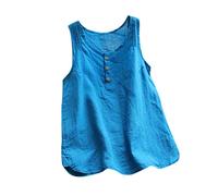 Donne 2025 Plus Size Girocollo Senza Maniche Camicie di Base In Lino Solido Estate Uscire Canotta Alla Moda Y2K Carino Primavera Casual Donna, Blu, 3XL