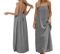 Donne 2026 Beach Trendy Primavera Prendisole Sciolto Backless Cami Casual Abiti da Sole Modesti Estate Vacanza Data Notte Madre della Sposa Elegante Lusinghiero Carino Donne Signore Teen, Grigio, XXL