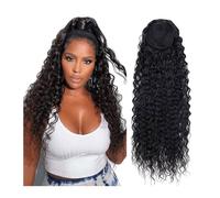 Donne 32 pollici onda d'acqua afro coda di cavallo donne parrucchino false estensioni della coda di cavallo ricci clip in parrucca sintetica con coulisse coda di cavallo lunga Uso quotidiano(Nero)
