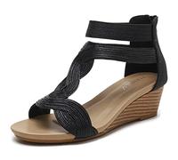 Donne a Cuneo Sandali, Scarpe estive con Cerniera Posteriore Tallone da 5 cm,Nero,37 EU