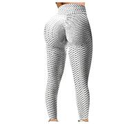 Donne a nido d'ape a Vita Alta Pantaloni Sportivi Opaco Scrunch Leggings Elastici Anti-Cellulite Ciclismo Leggings Senza Cuciture Elastici Leggings Sportivi Donna Grigio, bianco, XXL