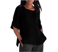 Donne a Tre Quarti Maniche Girocollo Maglietta in Cotone E Lino Top di Base Magliette Larghe Casual alla Moda Curvy in Tinta Unita Sexy Vintage Maglietta 2024 Offerte Lampo Maglietta