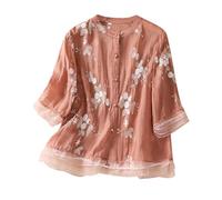 Donne a Tre Quarti Maniche Scollo a V Camicie in Cotone e Lino Top di Base Magliette Larghe Casual alla Moda Magliette Curvy Donna Classico Cotone e Lino Tees Ampia Versatile per L'Estate