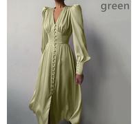 Donne Abiti Lunghi In Satin Con Scollo A V E Maniche A Lanterna Eleganti Vintage