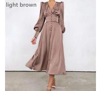 Donne Abiti Lunghi In Satin Con Scollo A V E Maniche A Lanterna Eleganti Vintage