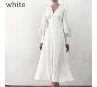 Donne Abiti Lunghi In Satin Con Scollo A V E Maniche A Lanterna Eleganti Vintage