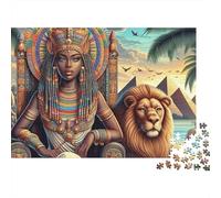 Donne Africane 1000 Pezzi Puzzle Difficile per Adulti Regina Egiziana sul Trono con Leone e Piramidi Premium Spesso Robusto Alta Qualità Vivace Antistress Gioco 38x26cm/1000pz