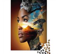 Donne africane Puzzle Per Adulti |Savana e Monte Kenya| 38x26cm/1000pcs Puzzle Giochi EduGattoivi,decorazioni Per La Casa