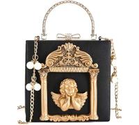 Donne Amore Angelo Floreale Sera Borsa Rosa in Rilievo Formale Borsa Frizione Oro Crossbody Perla Catena Borsa a Tracolla (nero,Taglia unica)