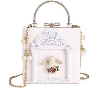 Donne Amore Angelo Floreale Sera Borsa Rosa in Rilievo Formale Borsa Frizione Oro Crossbody Perla Catena Borsa a Tracolla (bianco,Taglia unica)