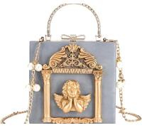 Donne Amore Angelo Floreale Sera Borsa Rosa in Rilievo Formale Borsa Frizione Oro Crossbody Perla Catena Borsa a Tracolla (blu,Taglia unica)