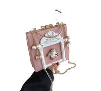 Donne Amore Angelo Floreale Sera Borsa Rosa in Rilievo Formale Borsa Frizione Oro Crossbody Perla Catena Borsa a Tracolla (rosa,Taglia unica)