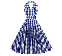 Donne Anni '50 Rockabilly Abito Senza Maniche Halter Vintage Abito da Cocktail A Pois a Scacchi Retro Swing Vestito Una Linea Elegante Abito da Sposa Abito da Ballo
