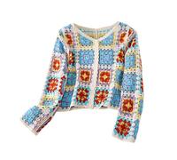 Donne Autunno Manica Lunga Crochet Cardigan Etnico Hollow Knit Colorato Motivo Geometrico Button Down Maglione Cappotto per Jac