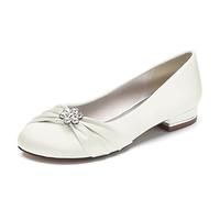 Donne Avorio Appartamenti da Sposa Slip on Raso Ballerine Pompe Chiuso Punta da Sposa Scarpe da Ballo,Avorio,42 EU