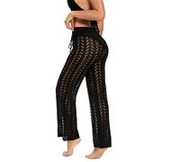 Donne Beach Cover Up Pantaloni Crochet Net Maglia Hollow Out Cover Up Pantaloni Da Spiaggia Costume Da Bagno Bikini Costumi Da Bagno Pantaloni, Nero-d, M