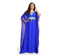 Donne Blu Designer Ricamo Islamico Maxi takchita Kaftan, Blu, 5XL