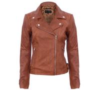 Donne Brando Marroncino Vera Pelle Aderente Vintage Biker Zip Giacca Alla Moda