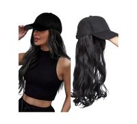 Donne Cappellino da baseball con extension for capelli, cappello, parrucca sintetica lunga e ondulata Festa(411-black)