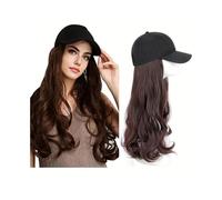 Donne Cappellino da baseball con extension for capelli, cappello, parrucca sintetica lunga e ondulata Festa(411-dark brown)