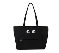Donne Cartoon Canvas Spalla Shopping Bags Riutilizzabile Casual Outdoor Party Femminile Borse, Nero