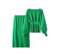 Donne Casual O-Collo Maglione Top Coreano Morbido Elastico Vita Alta Gonna Lavorato A Maglia Due Pezzi Set, EN8, S