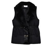 Donne Casual Solid Coat Con Cappuccio Gilet Tasca Tasca Senza Maniche Sciolto Giacca Cappotto, Nero , L
