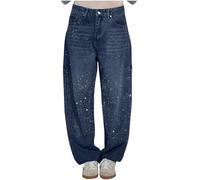 Donne Casual Strass Loose Harem Jeans Baggy Dritti a Gamba Larga Pantaloni in Denim Vita Alta Primaverili Vintage Pantaloni Larghi Harem Casual Regali per La Festa della Mamma