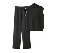 Donne Casual Tank Tshirts Abiti Vita Alta Baggy Gamba Larga Pantaloni Estate Maglia Senza Maniche Top Set, Nero , M