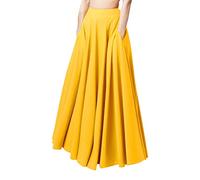 Donne che lavorano sciolto casuale lungo grande solido gonna a pieghe elastico in vita intorno, giallo., M