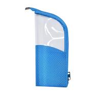 Donne che tengono in mano una trousse trasparente semicircolare, un organizer per pennelli da trucco.