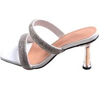 Donne Chiaro Strass Grandi Tacchi Alti Sandali Piazza Aperto Punta Due Bracciale Senza Schiena Sulla Spiaggia Infradito, argento, 39 EU