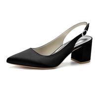 Donne Chunky Block Heel Scarpe da Sposa A Punta Pompe Slip on Slingback Fibbia Sexy Party Wedding Dress Shoes,Nero,35 EU