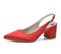 Donne Chunky Block Heel Scarpe da Sposa A Punta Pompe Slip on Slingback Fibbia Sexy Party Wedding Dress Shoes,Rosso,36 EU