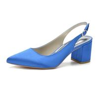 Donne Chunky Block Heel Scarpe da Sposa A Punta Pompe Slip on Slingback Fibbia Sexy Party Wedding Dress Shoes,Blu,37 EU