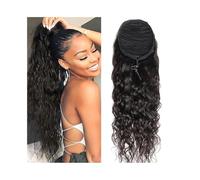 Donne Coda di cavallo con coulisse ondulata Estensioni dei capelli umani Nero naturale 10-26 pollici Coda di cavallo con onda profonda sciolta Clip nelle estensioni dei capelli for le donne Uso quotid