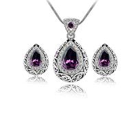 Donne Collana Orecchino Viola Scuro Goccia D'acqua Di Cristallo Ragazza Catena Collana Orecchio Borchie Partito Di Nozze Gioielli Set Amore Regalo Creativo e Ut