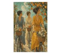 Donne con biciclette e cane Puzzle 1000 Pezzi in Legno, Sfida Impegnativa | Aranceto, Giardino d'epoca, Manifesto artistico, Scena Decorativa, Struttura in Legno, Sfida Impegnativa, Puzzle per Famiglia